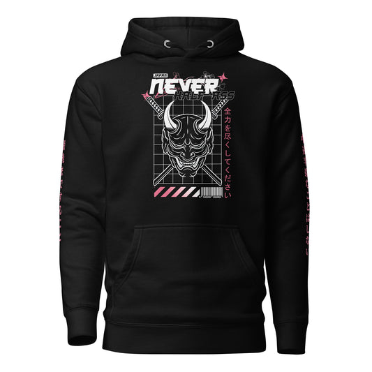 Retro Oni Mask Silhouette Hoodie (Pink)