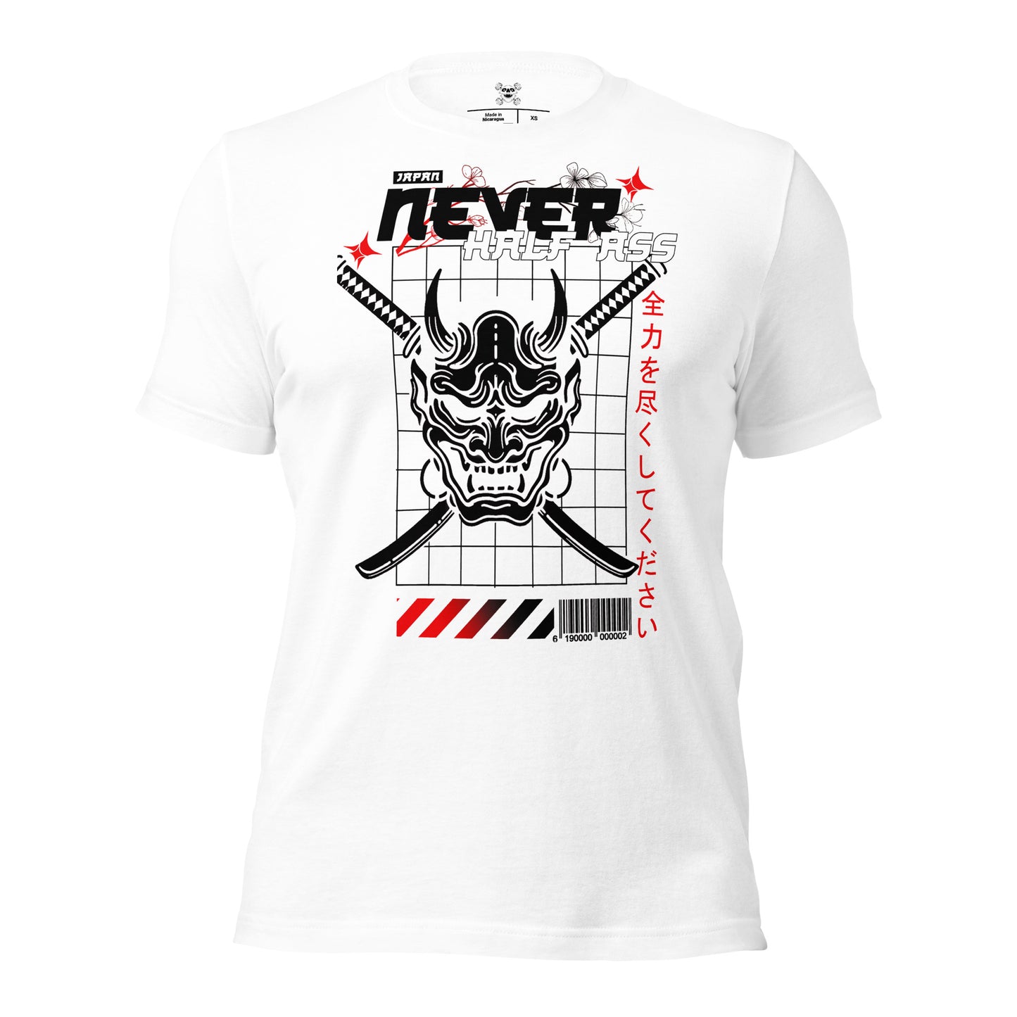 Retro Oni Mask Full T-Shirt (Red on White)